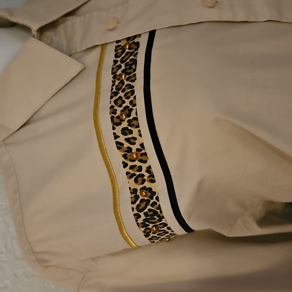 Vtg PGB 1980s Cheetah Beige Oversized  Long Sleeve Button Down Shirt - Picture 5 of 10